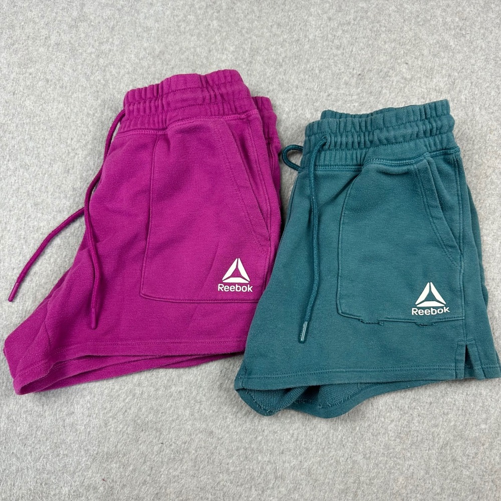 Reebok Lot of 2 XS Teal Purple Fleece Sweat Shorts Drawstring REW231SH05
